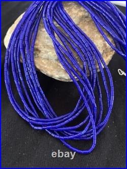 Blue Lapis Stabilized Heishi 10 Strand Sterling Silver Necklace 19 2018