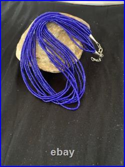 Blue Lapis Stabilized Heishi 10 Strand Sterling Silver Necklace 19 2018