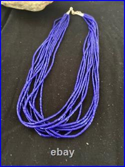 Blue Lapis Stabilized Heishi 10 Strand Sterling Silver Necklace 19 2018