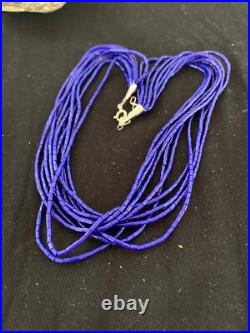 Blue Lapis Stabilized Heishi 10 Strand Sterling Silver Necklace 19 2018