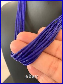 Blue Lapis Stabilized Heishi 10 Strand Sterling Silver Necklace 19 2018