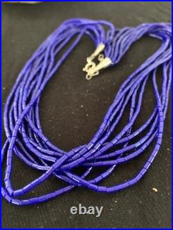 Blue Lapis Stabilized Heishi 10 Strand Sterling Silver Necklace 19 2018