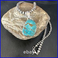 Blue Spiderweb Turquoise Pendant Navajo Pearls Sterling Silver Necklace 15572