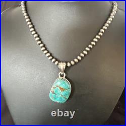 Blue Spiderweb Turquoise Pendant Navajo Pearls Sterling Silver Necklace 15572