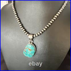 Blue Spiderweb Turquoise Pendant Navajo Pearls Sterling Silver Necklace 15572
