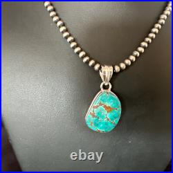 Blue Spiderweb Turquoise Pendant Navajo Pearls Sterling Silver Necklace 15572