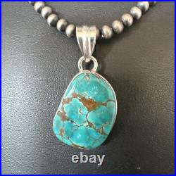 Blue Spiderweb Turquoise Pendant Navajo Pearls Sterling Silver Necklace 15572