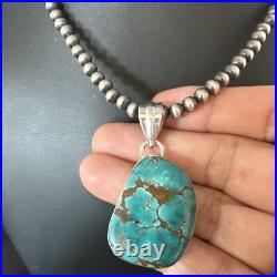 Blue Spiderweb Turquoise Pendant Navajo Pearls Sterling Silver Necklace 15572