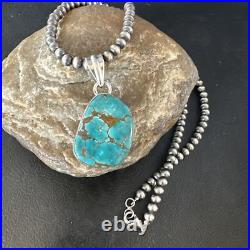 Blue Spiderweb Turquoise Pendant Navajo Pearls Sterling Silver Necklace 15572