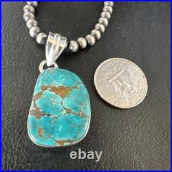 Blue Spiderweb Turquoise Pendant Navajo Pearls Sterling Silver Necklace 15572