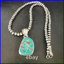 Blue Spiderweb Turquoise Pendant Navajo Pearls Sterling Silver Necklace 15572