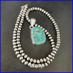 Blue Spiderweb Turquoise Pendant Navajo Pearls Sterling Silver Necklace 15572