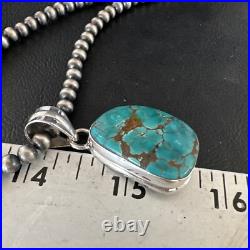 Blue Spiderweb Turquoise Pendant Navajo Pearls Sterling Silver Necklace 15572