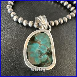 Blue Spiderweb Turquoise Pendant Navajo Pearls Sterling Silver Necklace 15572