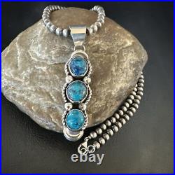 Blue Turquoise 3 Stone Navajo Sterling Silver Cluster Pendant 18193
