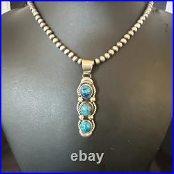 Blue Turquoise 3 Stone Navajo Sterling Silver Cluster Pendant 18193