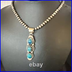 Blue Turquoise 3 Stone Navajo Sterling Silver Cluster Pendant 18193