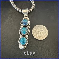 Blue Turquoise 3 Stone Navajo Sterling Silver Cluster Pendant 18193