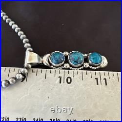 Blue Turquoise 3 Stone Navajo Sterling Silver Cluster Pendant 18193