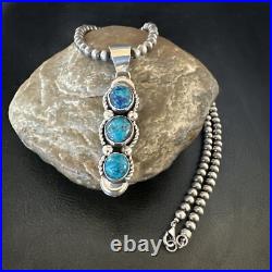 Blue Turquoise 3 Stone Navajo Sterling Silver Cluster Pendant 18193 Blue Turquoise 3 Stone Navajo Sterling Silver Cluster Pendant 18193