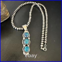Blue Turquoise 3 Stone Navajo Sterling Silver Cluster Pendant 18193