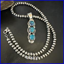 Blue Turquoise 3 Stone Navajo Sterling Silver Cluster Pendant 18193