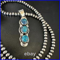 Blue Turquoise 3 Stone Navajo Sterling Silver Cluster Pendant 18193