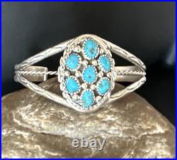 Blue Turquoise Cluster Navajo Sterling Silver Bracelet 15069
