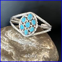 Blue Turquoise Cluster Navajo Sterling Silver Bracelet 15069