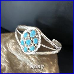 Blue Turquoise Cluster Navajo Sterling Silver Bracelet 15069