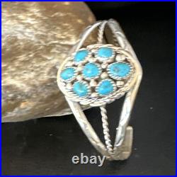 Blue Turquoise Cluster Navajo Sterling Silver Bracelet 15069