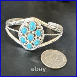 Blue Turquoise Cluster Navajo Sterling Silver Bracelet 15069