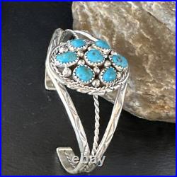 Blue Turquoise Cluster Navajo Sterling Silver Bracelet 15069