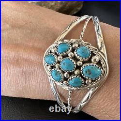 Blue Turquoise Cluster Navajo Sterling Silver Bracelet 15069