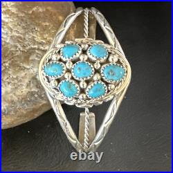 Blue Turquoise Cluster Navajo Sterling Silver Bracelet 15069