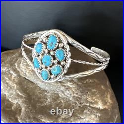 Blue Turquoise Cluster Navajo Sterling Silver Bracelet 15069