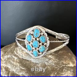Blue Turquoise Cluster Navajo Sterling Silver Bracelet 15069