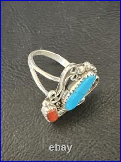 Blue Turquoise Coral Navajo Sterling Silver Cluster Pinky Ring Sz 8.5 20201