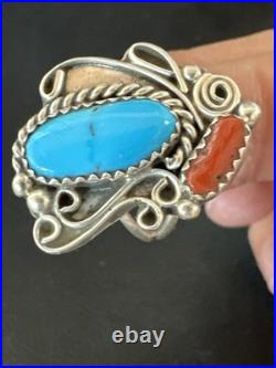 Blue Turquoise Coral Navajo Sterling Silver Cluster Pinky Ring Sz 8.5 20201