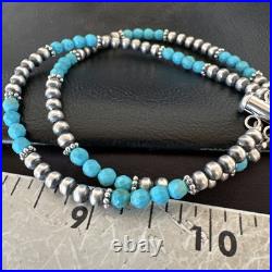 Blue Turquoise Faceted Bead Navajo Sterling Silver Beads Bracelet 7.5 18999