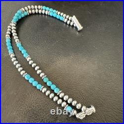 Blue Turquoise Faceted Bead Navajo Sterling Silver Beads Bracelet 7.5 18999