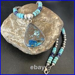 Blue Turquoise Jasper Pendant Lapis Navajo Pearls Sterling Silver Necklace 16928