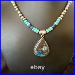 Blue Turquoise Jasper Pendant Lapis Navajo Pearls Sterling Silver Necklace 16928