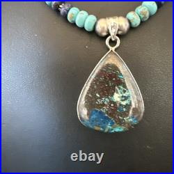 Blue Turquoise Jasper Pendant Lapis Navajo Pearls Sterling Silver Necklace 16928
