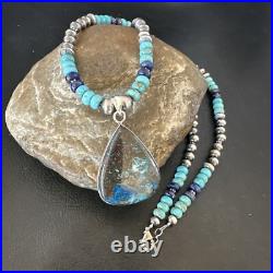 Blue Turquoise Jasper Pendant Lapis Navajo Pearls Sterling Silver Necklace 16928