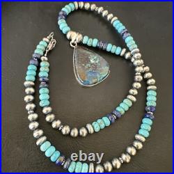 Blue Turquoise Jasper Pendant Lapis Navajo Pearls Sterling Silver Necklace 16928
