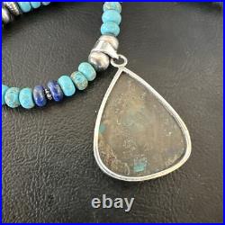 Blue Turquoise Jasper Pendant Lapis Navajo Pearls Sterling Silver Necklace 16928