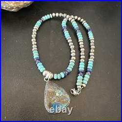 Blue Turquoise Jasper Pendant Lapis Navajo Pearls Sterling Silver Necklace 16928