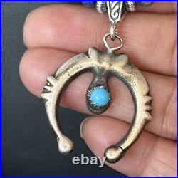 Blue Turquoise Lapis Naja Pendant Navajo Pearls Sterling Silver Necklace 14638