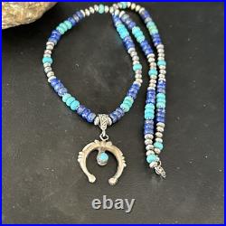 Blue Turquoise Lapis Naja Pendant Navajo Pearls Sterling Silver Necklace 14638